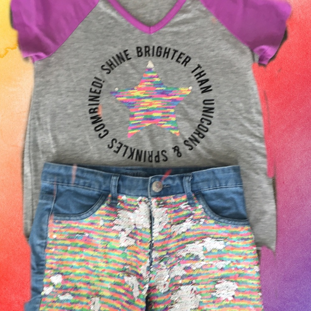 Justice “Shine Bright” shorts set